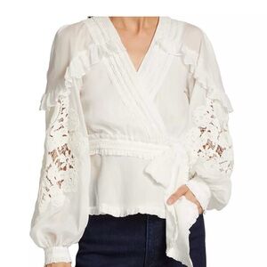 Farm Rio Elegant White Lace Wrap Top